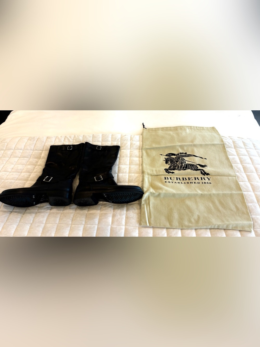 Burberry Brit Norwich Leather Biker Boots 39 US 8.5 9 Moto Box Top Dust Bag